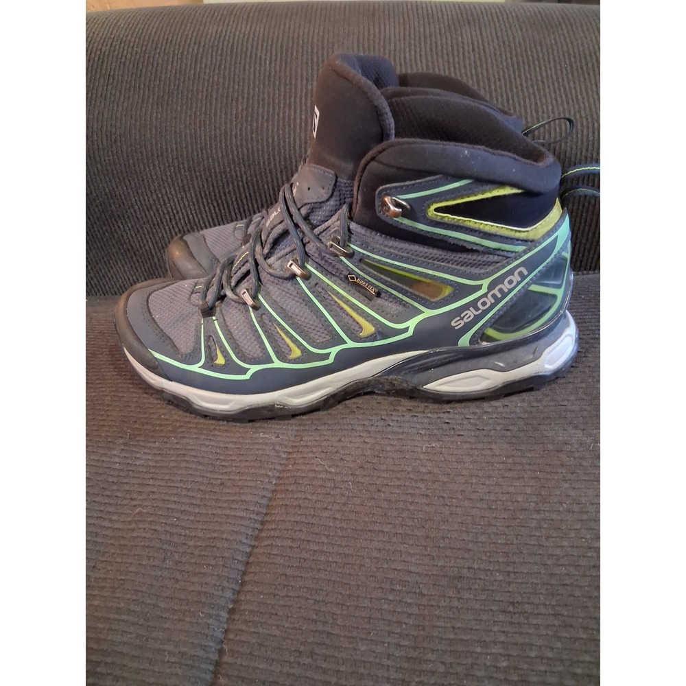 Salomon X-Ultra Mid Gore-Tex Hiking Boots Grey Lime Green Womens 10 371524